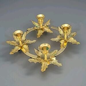 Brass Christmas Holly Advent 4 Candle Holder Vintage 11" X 2.25"